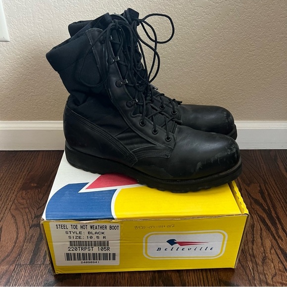 Belleville Steel Toe Hot Weather Combat Boots Men Sz 10.5 R Black 220 TRP ST, - Picture 1 of 16